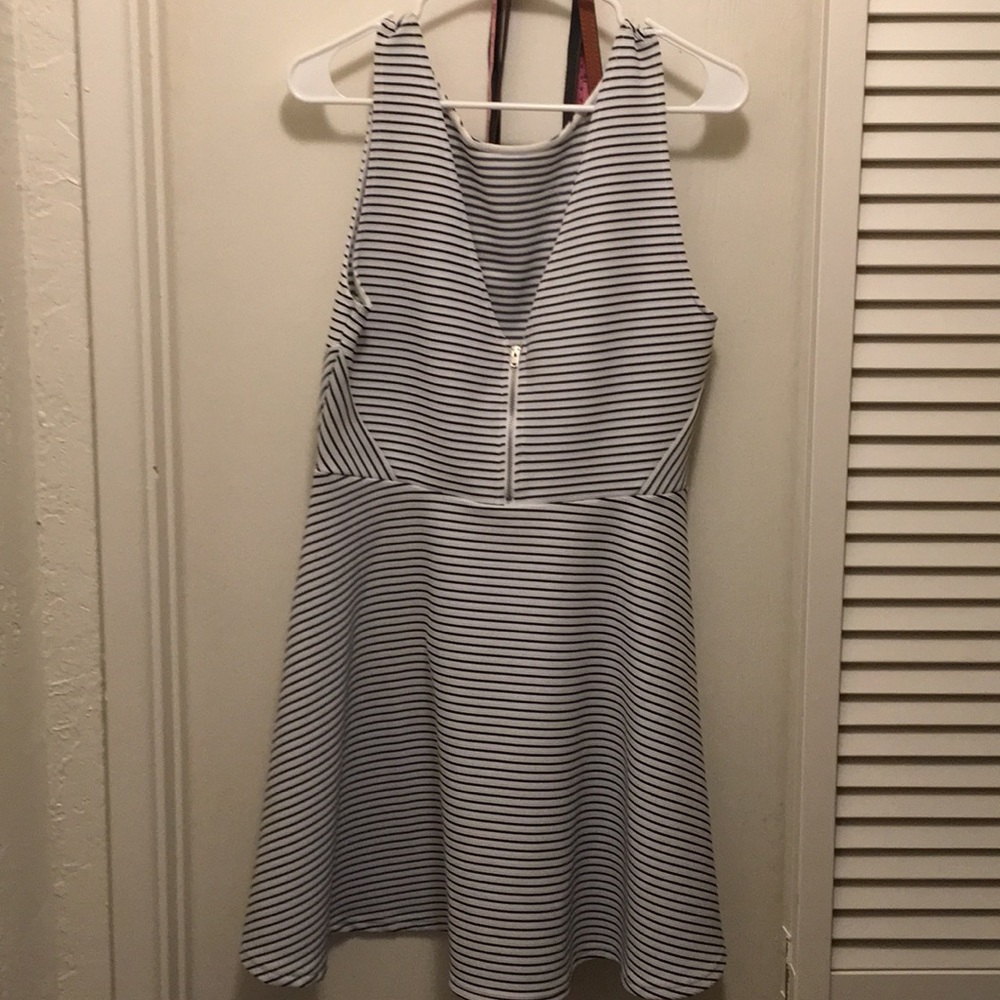 H&M Navy Striped Skater Dress - US 14 - V back